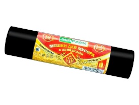 Мешки для мусора 120 л, с завязками, черные, в рулоне 10 шт., ПНД, 15 мкм, 800х750 мм, VIP, Z12010black в Томске