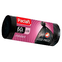Мешки для мусора 60 л, черные, в рулоне 20 шт., ПНД, 7,4 мкм, 720х600 мм, PACLAN, 600820 в Томске