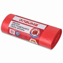 Мешки для мусора 60 л, красный, в рулоне 20 шт., ПНД, 10 мкм, 680х580 мм, LAIMA, 606702 в Томске