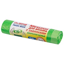 Мешки для мусора 35 л, биоразлагаемые с завязками, зеленые, в рулоне 20 шт., ПНД, 14 мкм, 600х500 мм, LAIMA ULTRA, 607688 в Томске