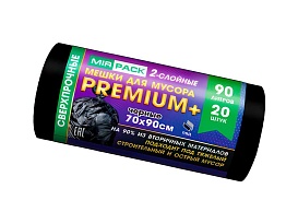 Мешки для мусора 90 л, черные, в рулоне 20 шт., ПВД, 40 мкм, 900х700 мм, PREMIUM+, 904120 в Томске