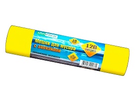 Мешки для мусора 120 л, с завязками, желтые, в рулоне 10 шт., ПНД, 15 мкм, 800х750 мм, VIP, Z12010yel в Томске