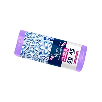 Мешки для мусора 60 л, сиреневые, в рулоне 45 шт., ПНД, 8 мкм, 700х600 мм, Узоры Чистоты, МУ4244 (МН 60-45сир) в Томске