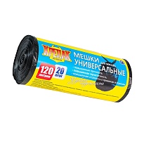 Мешки для мусора 120 л, черные, в рулоне 20 шт., ПНД, 15 мкм, 1100х700 мм, Крепак, 4607075710207 в Томске