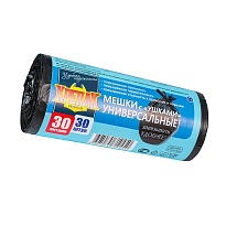 Мешки для мусора 30 л, с ушками, черные, в рулоне 30 шт., ПНД, 9 мкм, 600х500 мм, Крепак, 4607075710450 в Томске