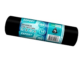 Мешки для мусора 160 л, ароматизированные, черные, в рулоне 10 шт., ПВД, 80 мкм, 1100х930 мм, EXPORT, exp16010142 в Томске