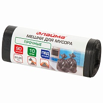 Мешки для мусора 90 л, черные, в рулоне 10 шт., ПВД, 25 мкм, 950х600 мм, LAIMA, 605332 в Томске