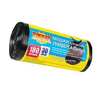 Мешки для мусора 180 л, черные, в рулоне 30 шт., ПНД, 20 мкм, 1150х800 мм, Крепак, 4607075710139 в Томске