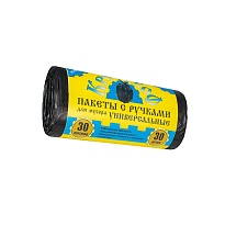 Мешки для мусора 30 л, с ручками, черные, в рулоне 30 шт., ПНД, 9 мкм, 620х480 мм, Крепакоф, 4607075710665 в Томске