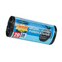 Мешки для мусора 20 л, с ушками, черные, в рулоне 30 шт., ПНД, 10 мкм, 550х440 мм, Крепак, 4607075710443 в Томске