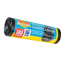 Мешки для мусора 180 л, черные, в рулоне 10 шт., ПНД, 20 мкм, 1150х800 мм, Крепак, 4607075710481 в Томске
