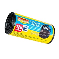 Мешки для мусора 120 л, черные, в рулоне 30 шт., ПНД, 15 мкм, 1100х700 мм, Крепак, 4607075710122 в Томске