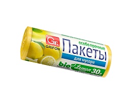 Мешки для мусора 30 л, ароматизированные, Лимон, желтые, в рулоне 20 шт., ПНД, 9 мкм, 560х530 мм, GRIFON Aroma, 101-020 Li в Томске