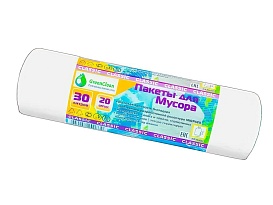 Мешки для мусора 30 л, белые, в рулоне 20 шт., ПНД, 7 мкм, 600х500 мм, MIRPACK Classik, 302042 в Томске
