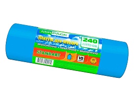 Мешки для мусора 240 л, ароматизированные, синие, в рулоне 10 шт., ПВД 30 мкм, 1300х930 мм, STANDART, 24010661 в Томске