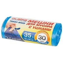 Мешки для мусора 35 л, с ушками, синие, в рулоне 30 шт., ПНД, 11 мкм, 650х500 мм, LAIMA ULTRA, 607684 в Томске