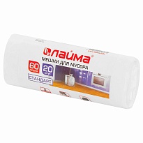 Мешки для мусора 60 л, белые, в рулоне 20 шт., ПНД, 7 мкм, 680х580 мм, LAIMA, 605539 в Томске