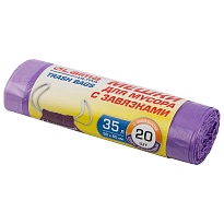 Мешки для мусора 35 л, с завязками, фиолетовые, в рулоне 20 шт., ПНД, 13 мкм, 600х500 мм, LAIMA ULTRA, 607685 в Томске